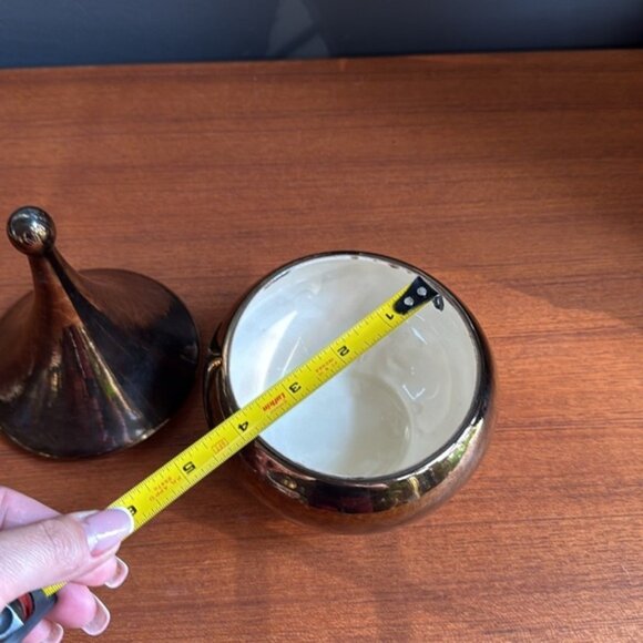 Vintage 1983 handmade porcelain trinket box tarnish gold glaze abstract shape - Picture 4 of 4